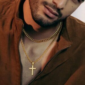 Ursteel Layered Cross‎ Necklace for Men 18/20in